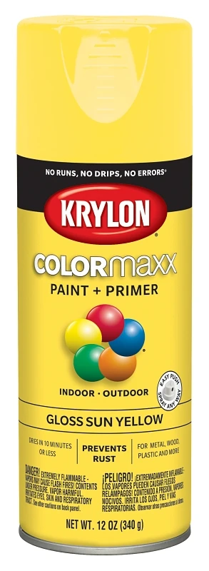 Colormaxx 12 Oz. Gloss Spray Paint, Sun Yellow - Rust Protection & Fast Coverage