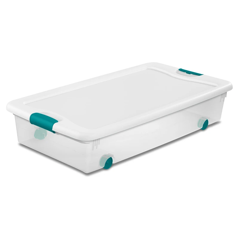 56 Qt. Wheeled Latching Storage Box - Clear With White Lid