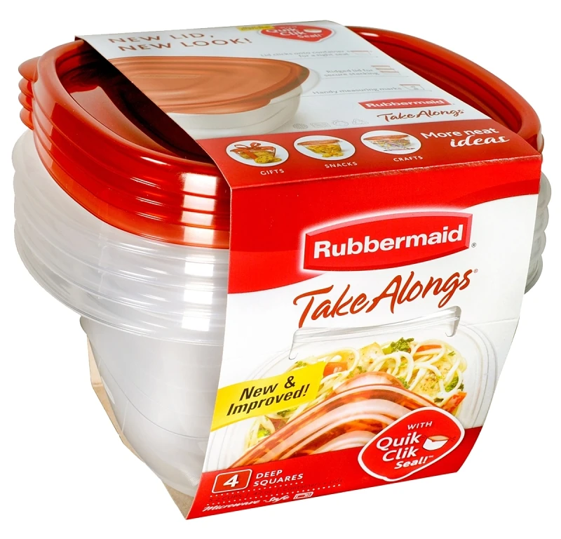 Takealongs Square Food Storage Containers, Ruby Red Lids, 5.2 Cup, 4-pk.
