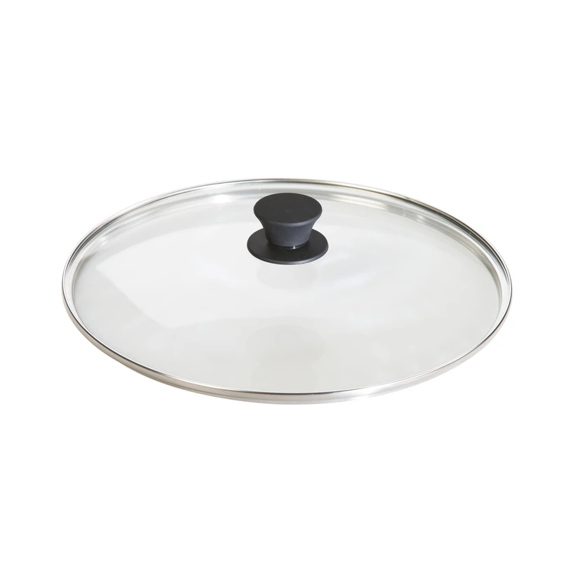 12 Inch Tempered Glass Lid With Stainless Steel Rim And Silicone Knob
