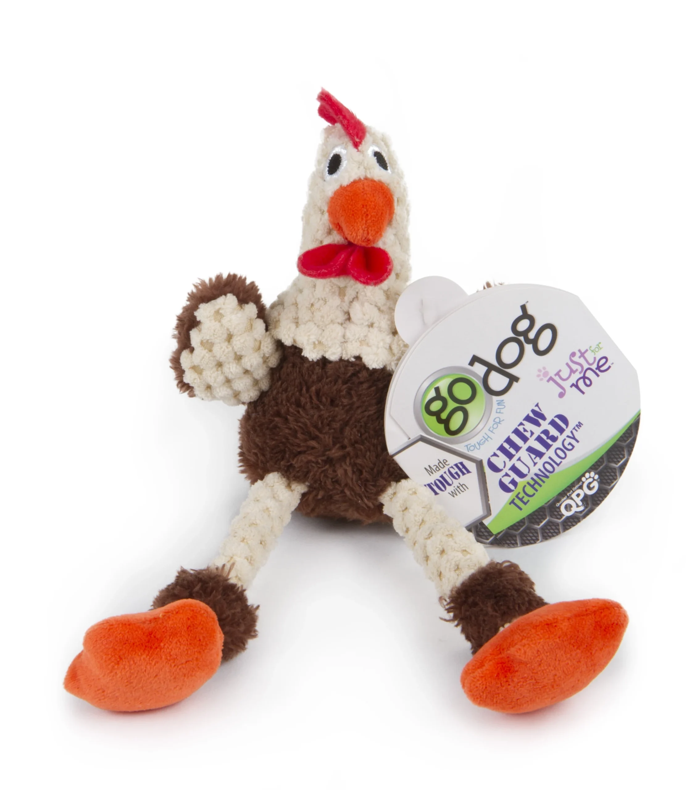 Godog Checkers Just For Me Mini Brown Skinny Rooster Squeaky Plush Dog Toy