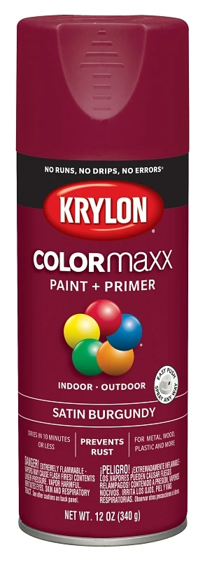 Colormaxx 12 Oz. Satin Spray Paint, Burgundy - Rust Protection & Fast Coverage