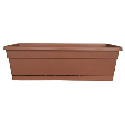 30 Inch Light Terra Cotta Plastic Window Box Planter With Tray And Drainage Holes