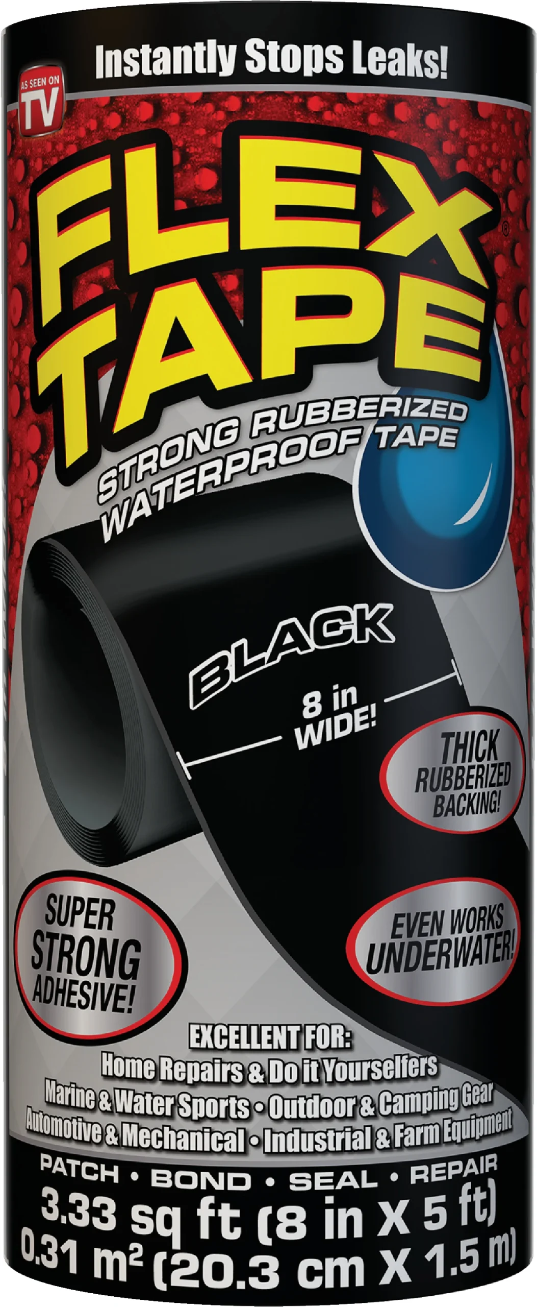 8 In. X 5 Ft. Waterproof Repair Tape, Black - Heavy Duty Adhesive