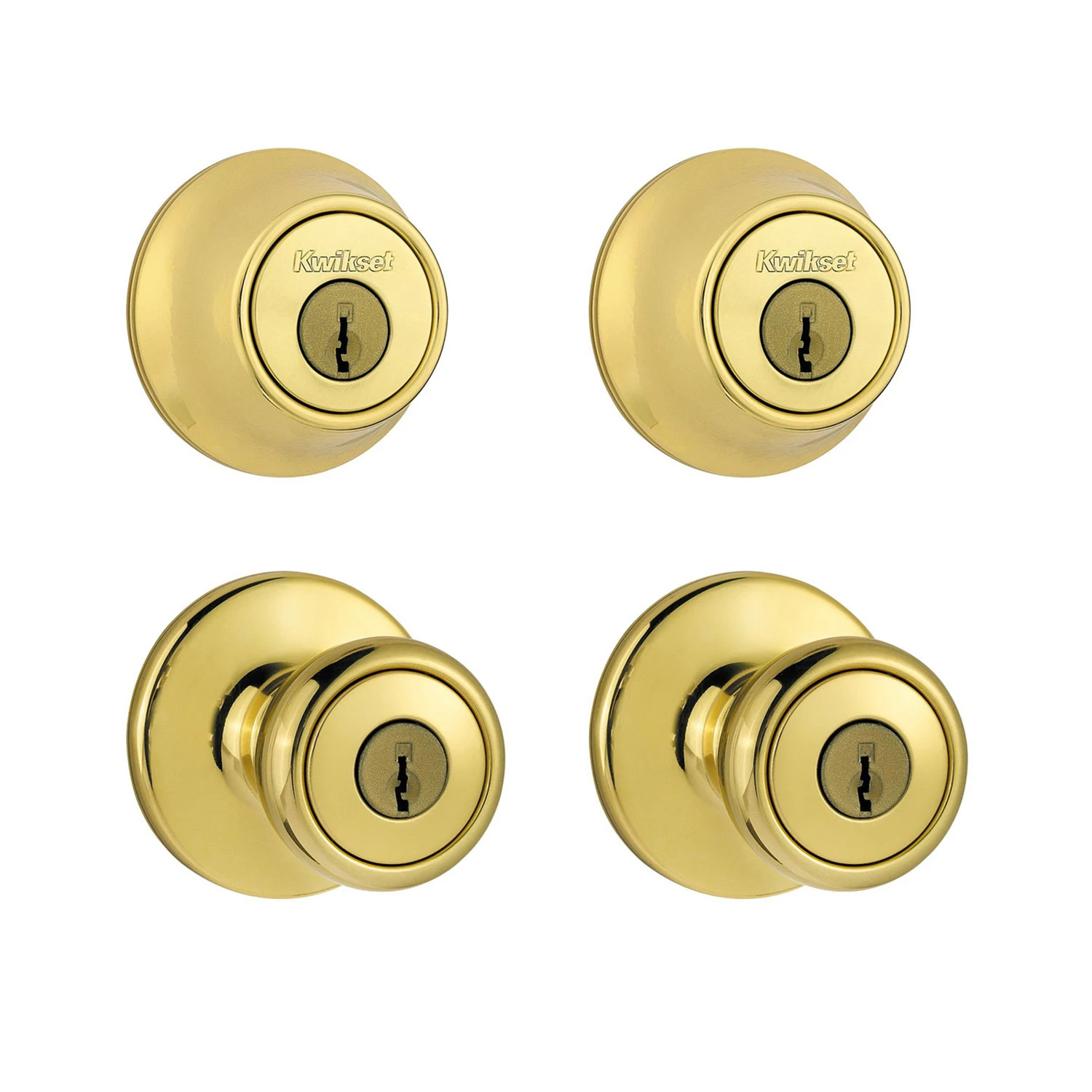 Polished Brass Deadbolt And Door Knob Combo Set 2-3/8" Or 2-3/4" Backset