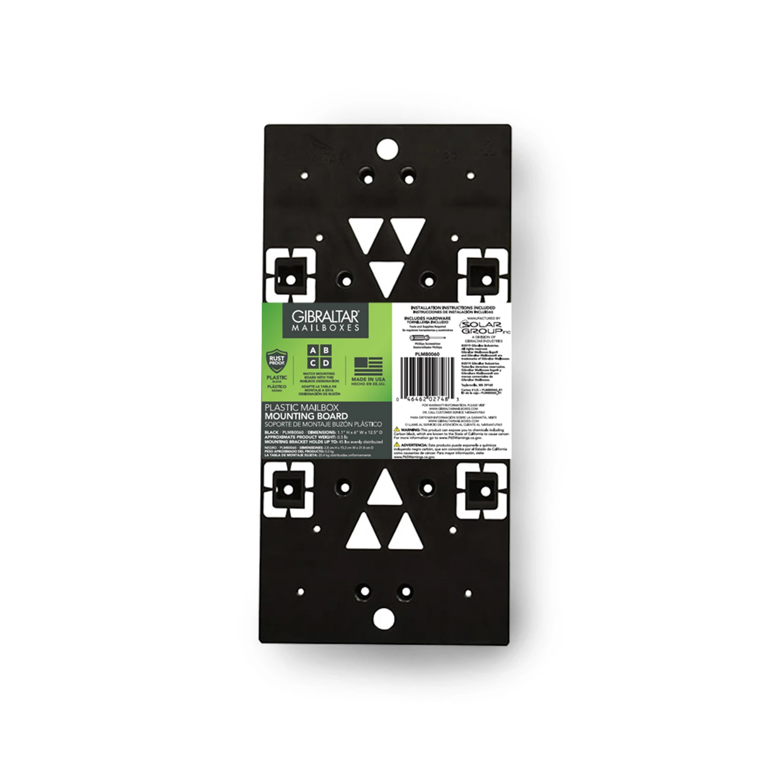 Universal Plastic Mailbox Mounting Board 13-1/16 In. Black