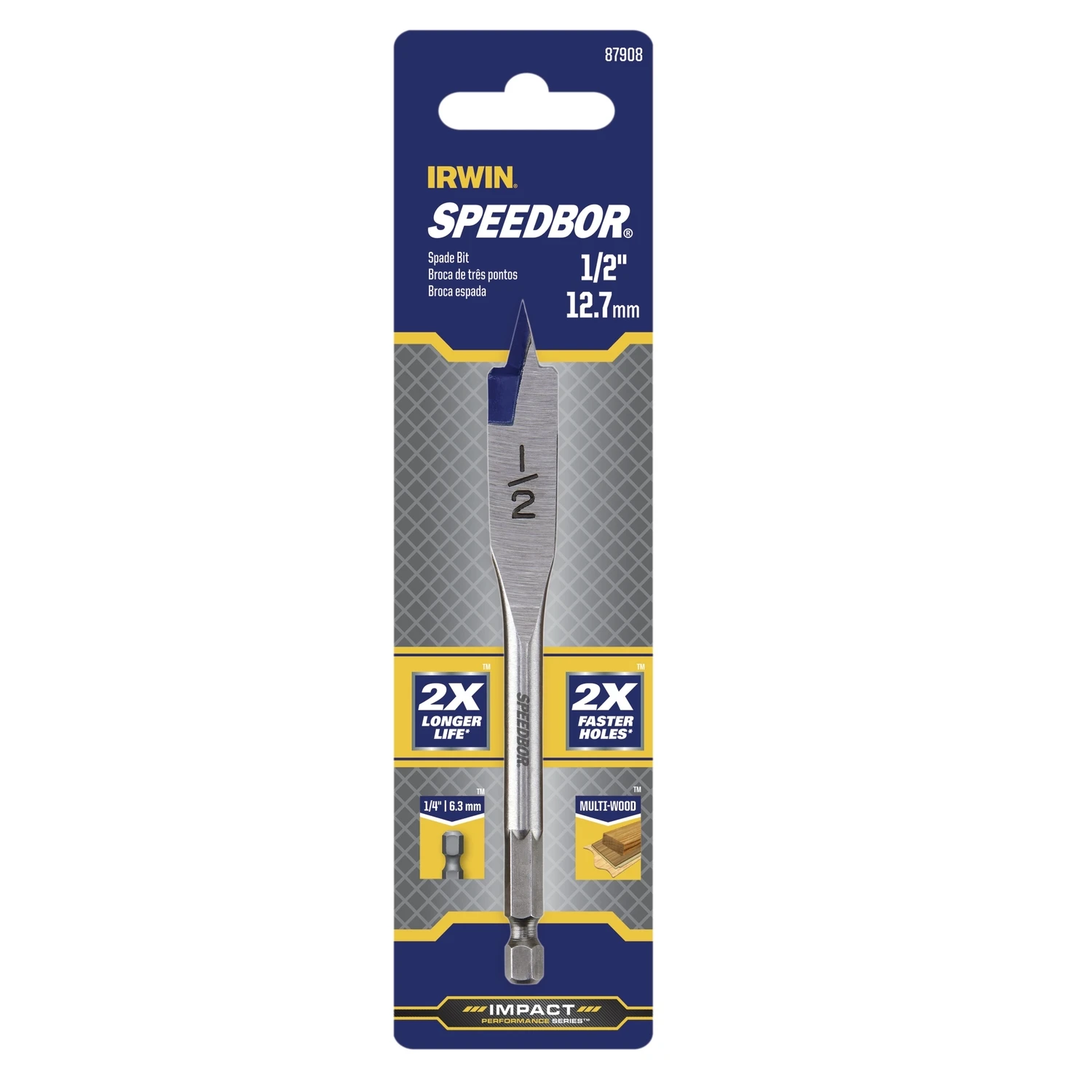 1/2 In. X 4 In. Carbon Steel Spade Bit With Quick-change Hex Shank