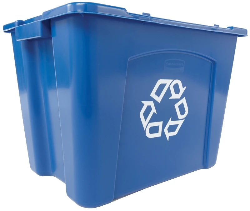 14 Gallon Blue Recycling Box With We Recycle Symbol