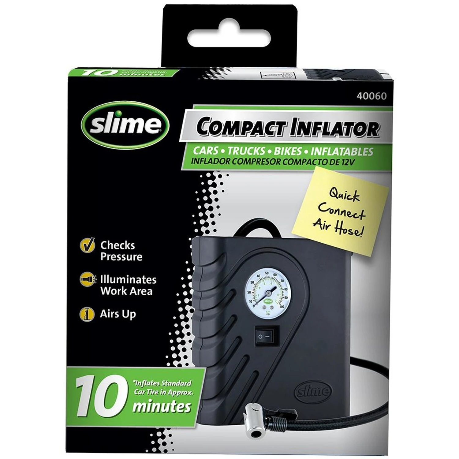Mini 12v Tire Inflator With Gauge & Led Light