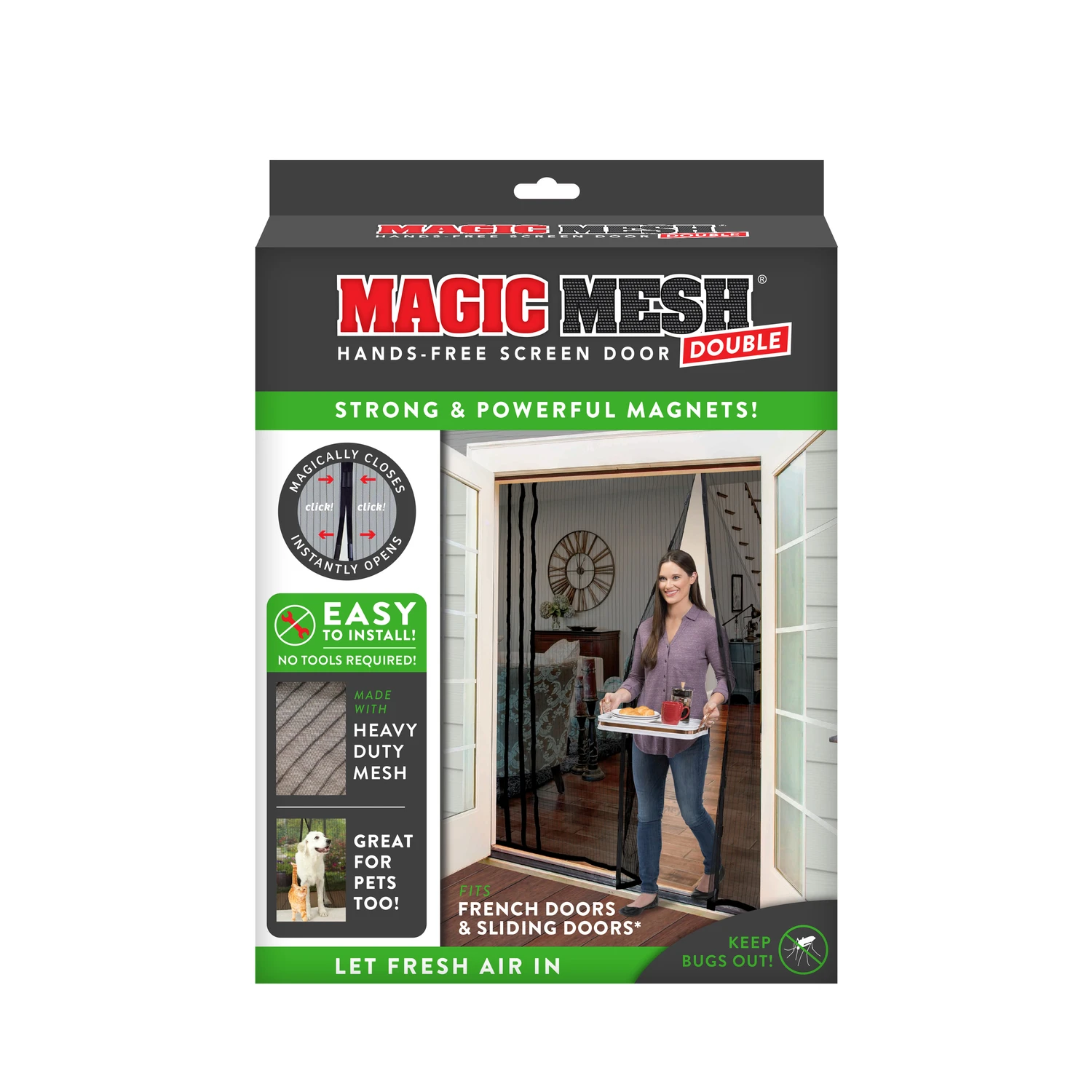 Double Screen Door 83 In. H X 75 In. W Hands-free Magnetic