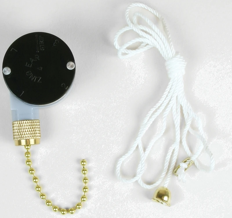 Plastic Pull Chain Switch, 3-speed, 8 Wires, Brass Chain