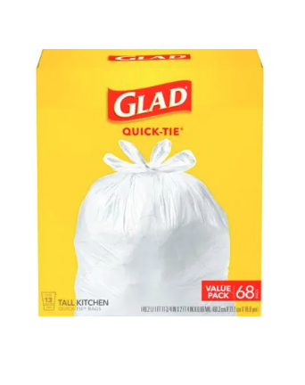 Tall Kitchen Garbage Bags, White, Quick Tie, 13 Gallon, 68-ct.