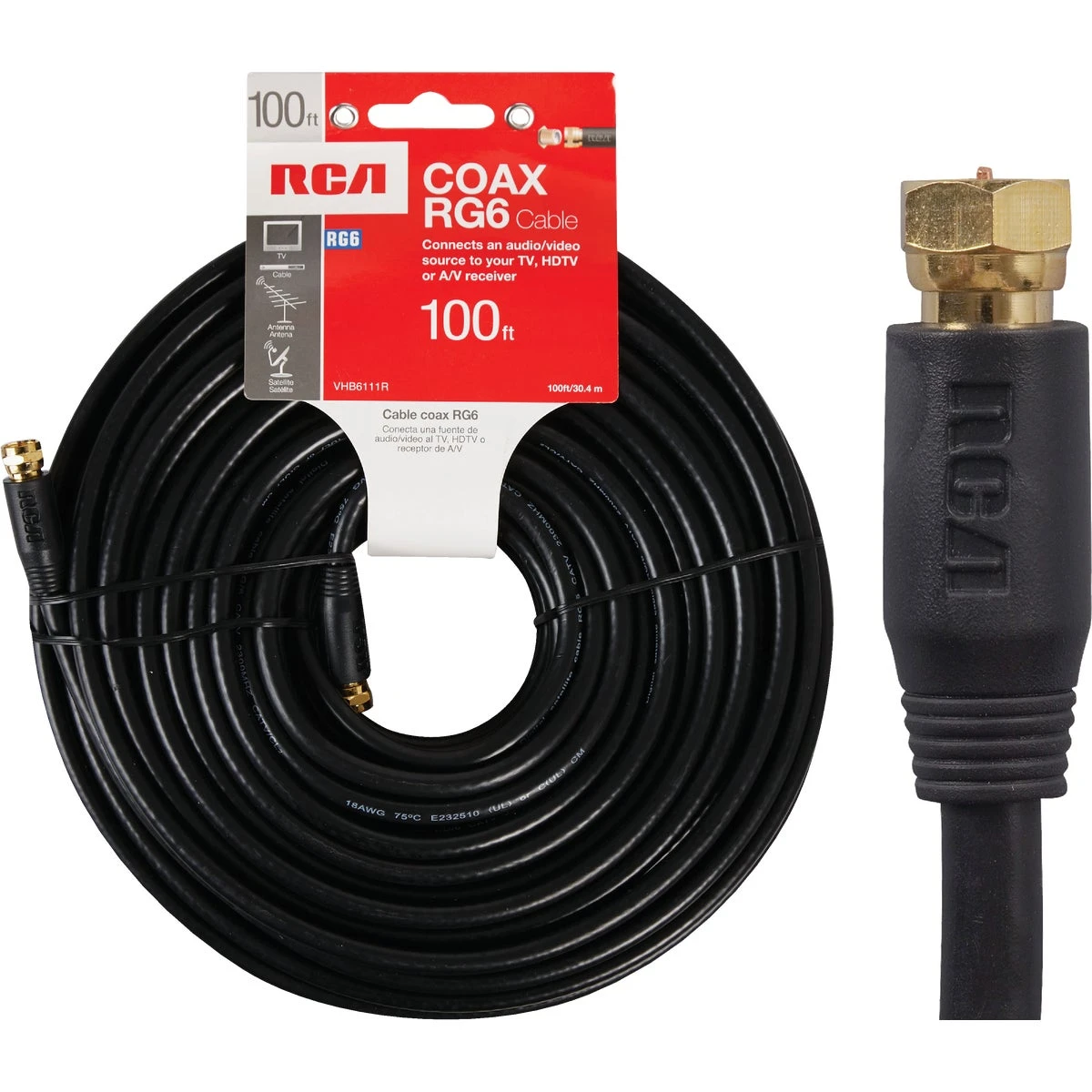 100 Ft. Black Digital Rg6 Coaxial Cable With F Connectors