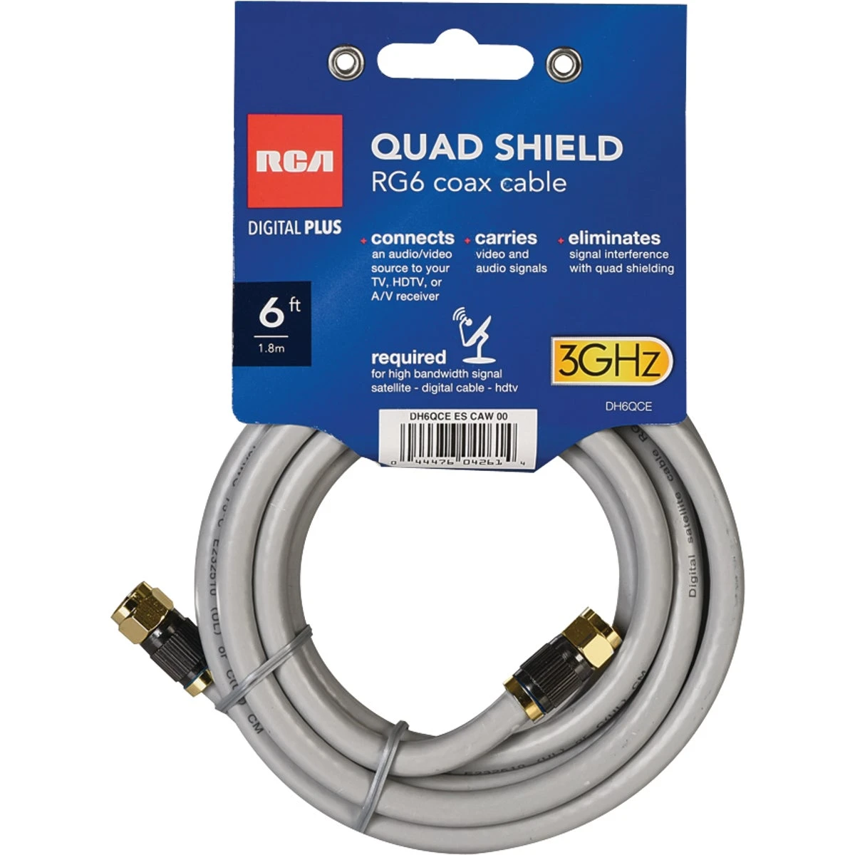 6 Ft. Gray Digital Plus Quad Rg6 Coaxial Cable - Model Dh6qce