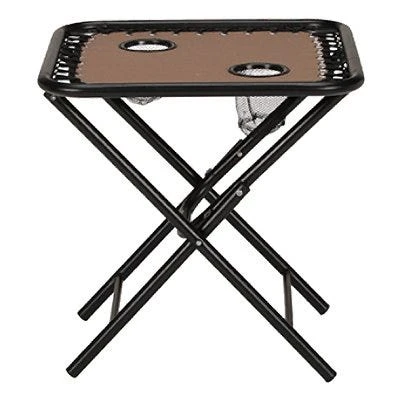 Sunny Isles Folding Side Table For Zero Gravity Chair With 2 Cup Holders, Mocha Tan