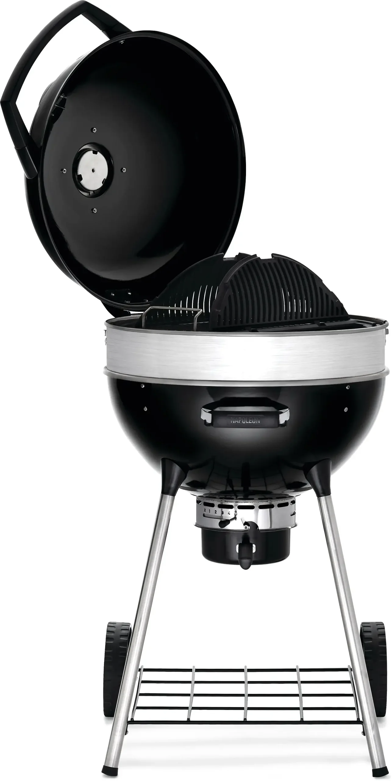 Napoleon Pro22k 22‑inch Charcoal Kettle Grill – 360 sq‑in Black Steel Cooking Surface, 3‑leg Design