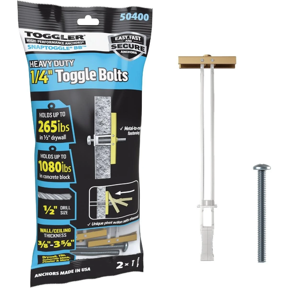 Snaptoggle 1/4 In.-24 X 2 In. Toggle Bolt (2-count)