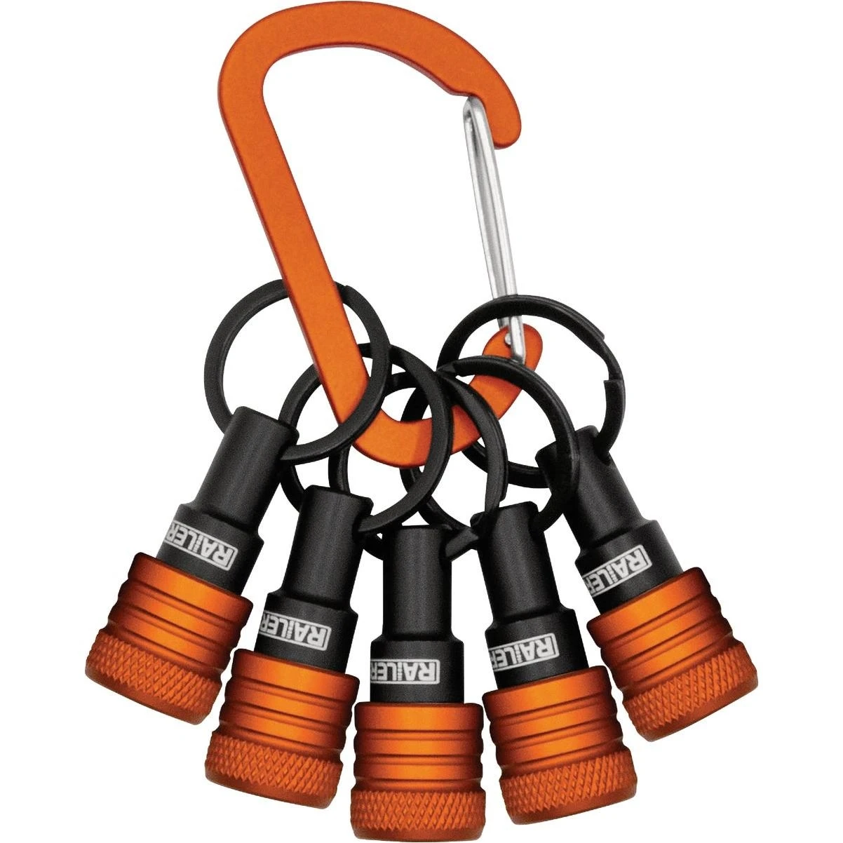 Quick‑change Railer Bit Holder Keychain With 5 Orange Hex Shank Drivers