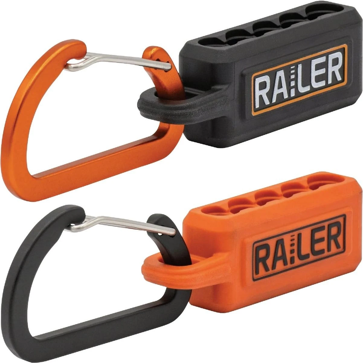 Railer 5‑hole Micro Bitrail Orange/black Dual‑pack With Clip‑on Carabiner – Compact Bit Organizer