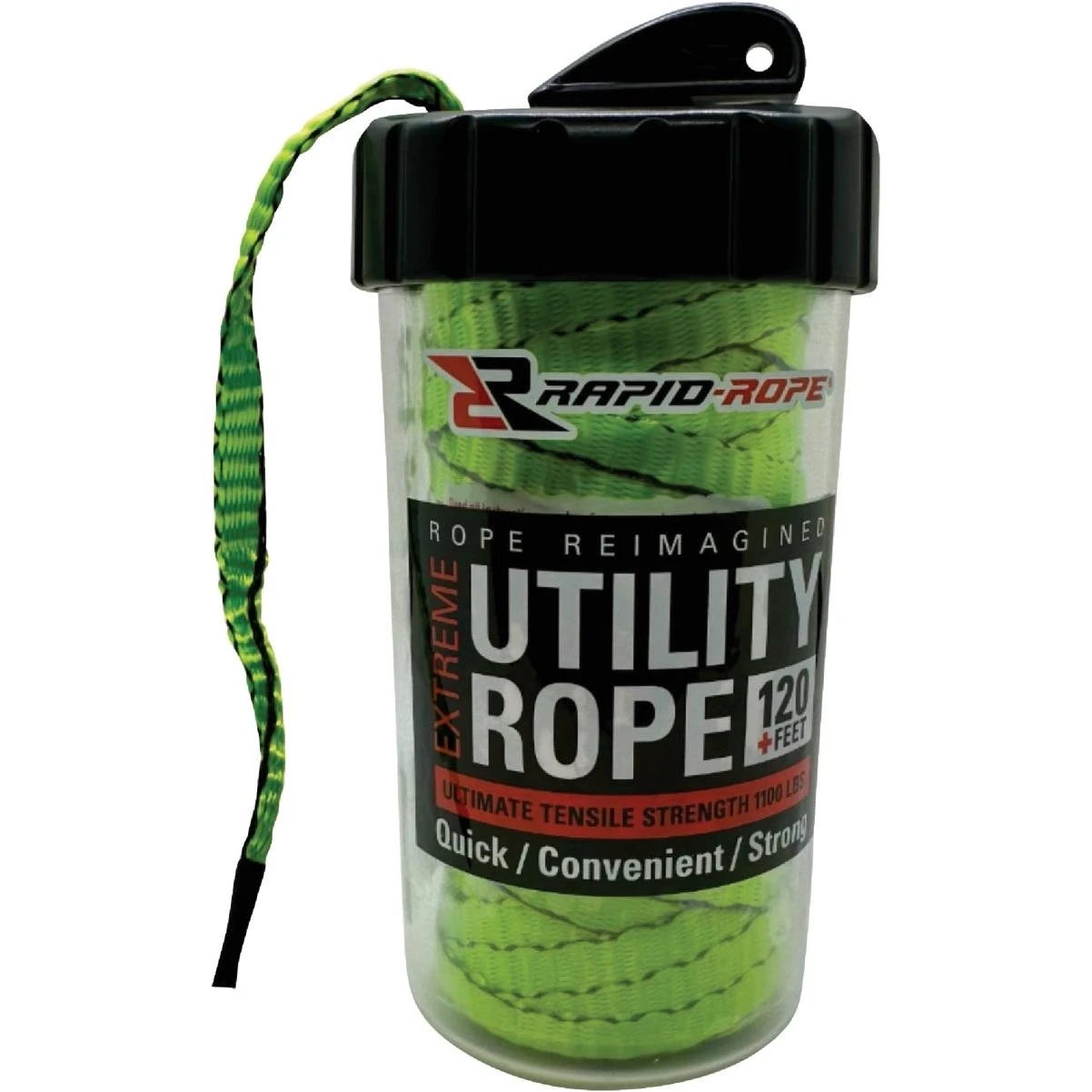 Neon Green 120‑ft Flat‑braid Utility Rope In Refillable Shatter‑proof Canister – 1000 lb Tensile Strength