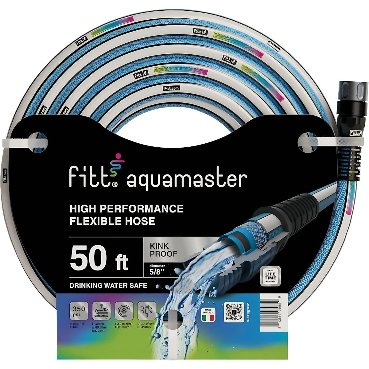 Fitt Aquamaster 5/8 " X 50 Ft Hybrid Garden Hose – Anti‑kink, Crush‑proof Couplings
