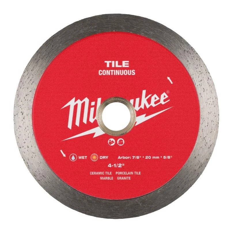 4‑½‑in Continuous Rim Diamond Saw Blade – 7/8‑in Arbor, Wet/dry Tile Cutting