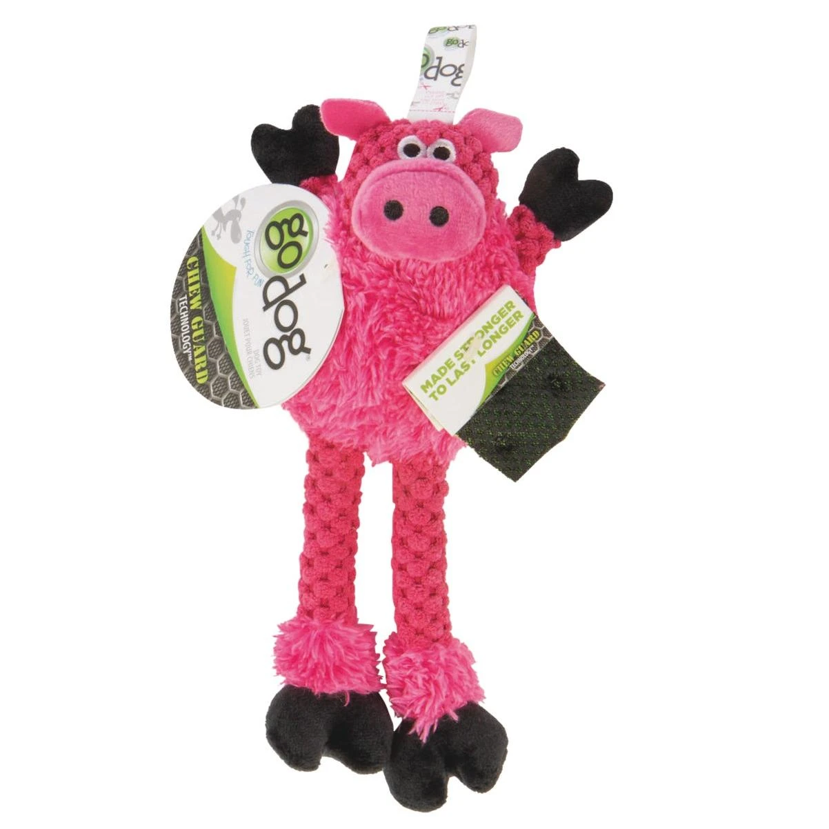Godog Checkers Pink Skinny Pig Squeaky Plush Dog Toy 9.41" X 5.51" X 2.36"
