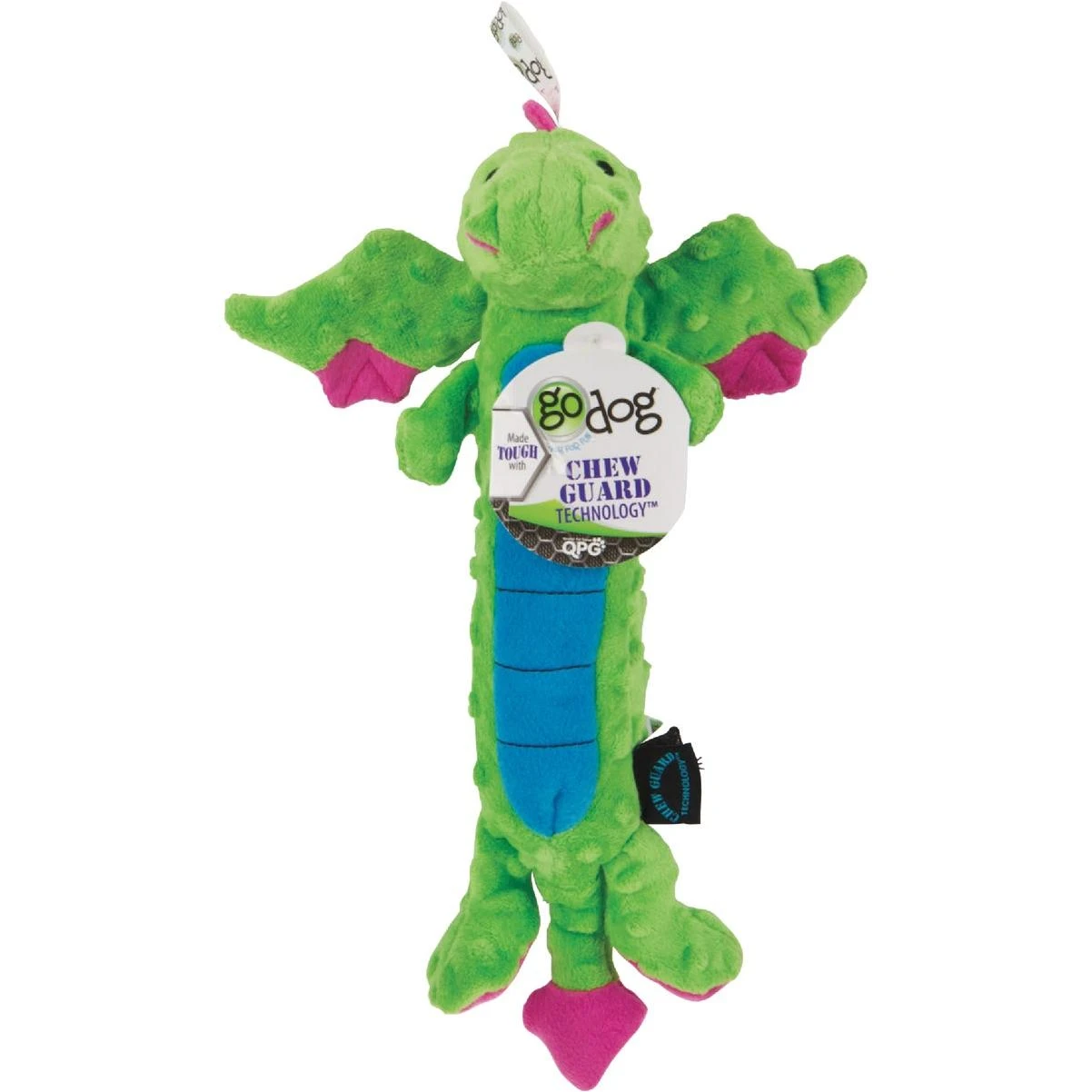 Dragons Skinny Chew Guard Dog Toy, Large, Green/pink