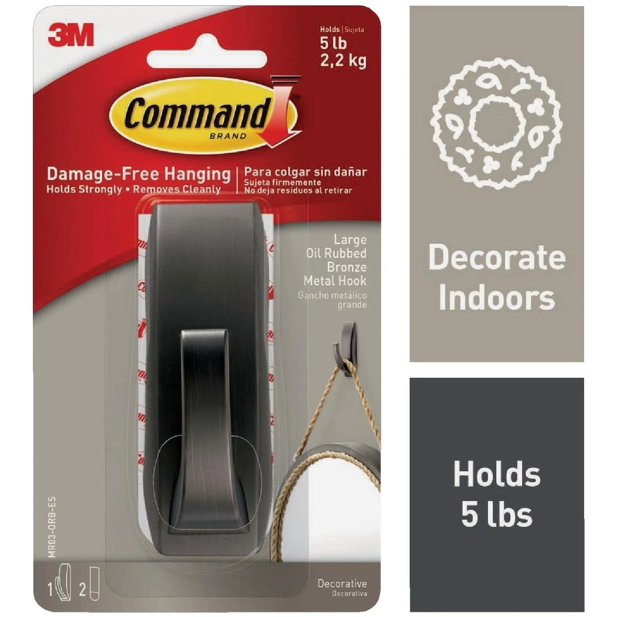 Large Modern Reflections Metal Hook, Oil Rubbed Bronze, 1 Hook, 2 Strips