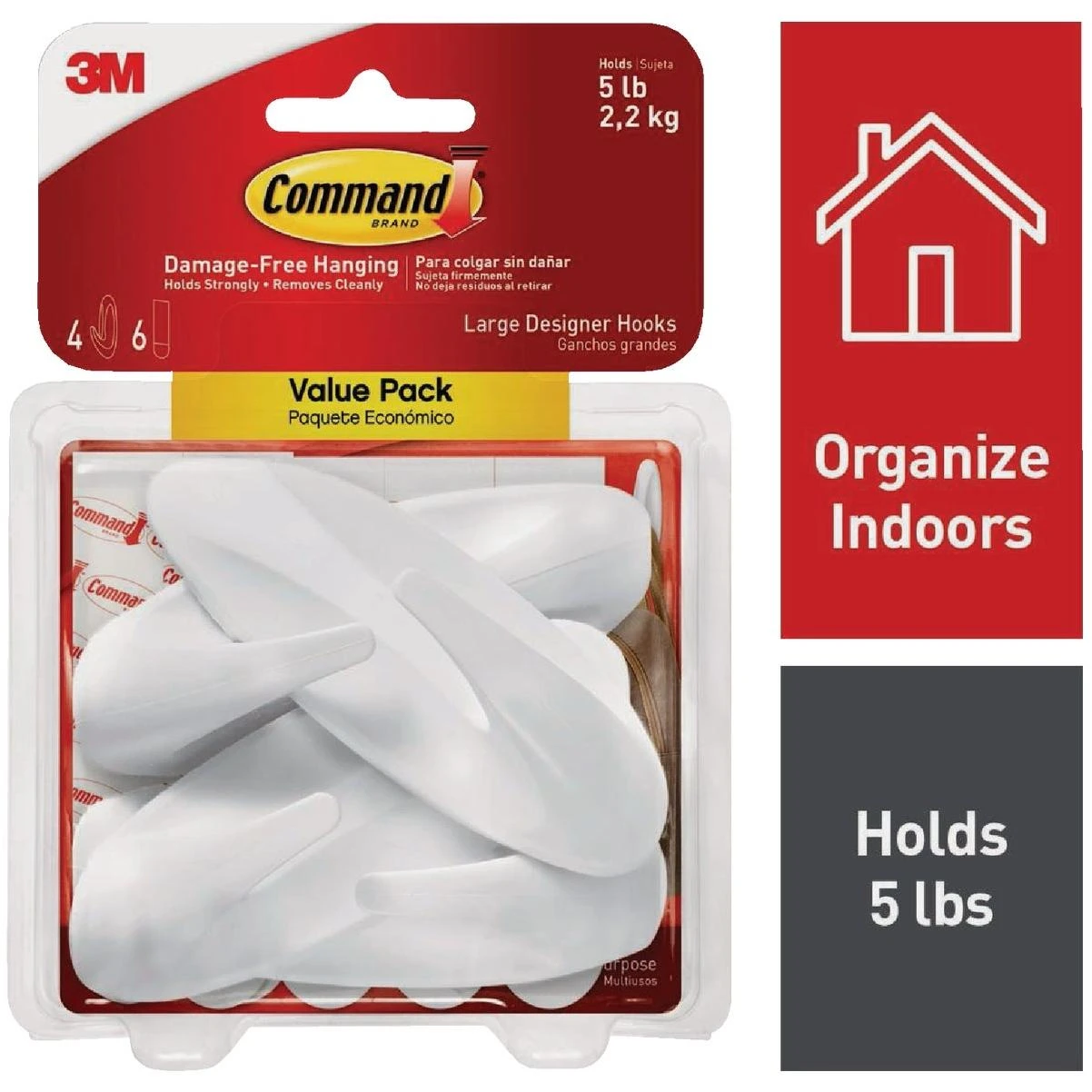 Large Designer Hook Value Pack, White, 4 Hooks, 8 Strips