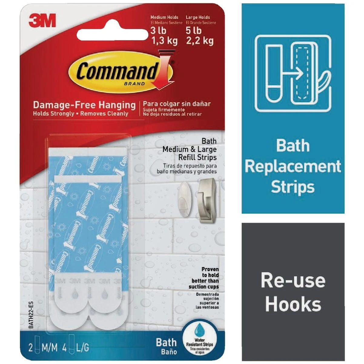 Assorted Water/bath Resistant Refill Strips, 2 Medium And 4 Large Strips