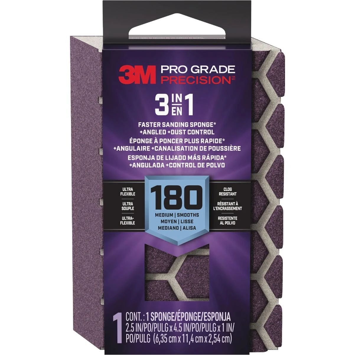 Pro Grade Precision 2.5 In. X 4.5 In. X 1 In. 180 Grit Medium 3-in-1 Sanding Sponge