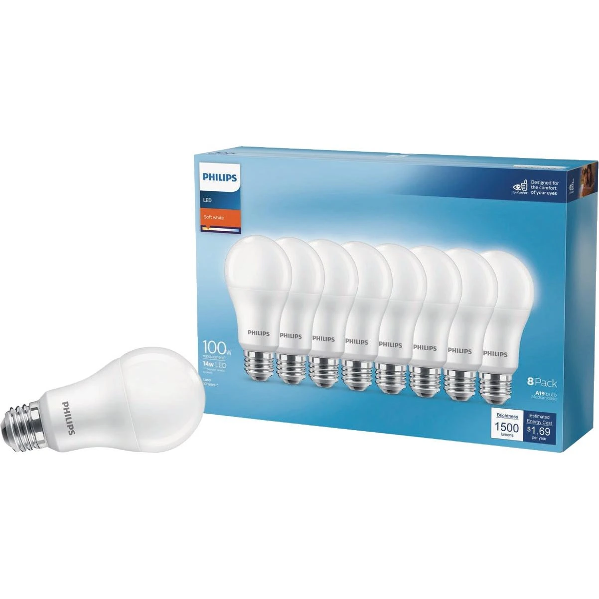 100w Equivalent Soft White A19 Led Bulbs – 8-pack