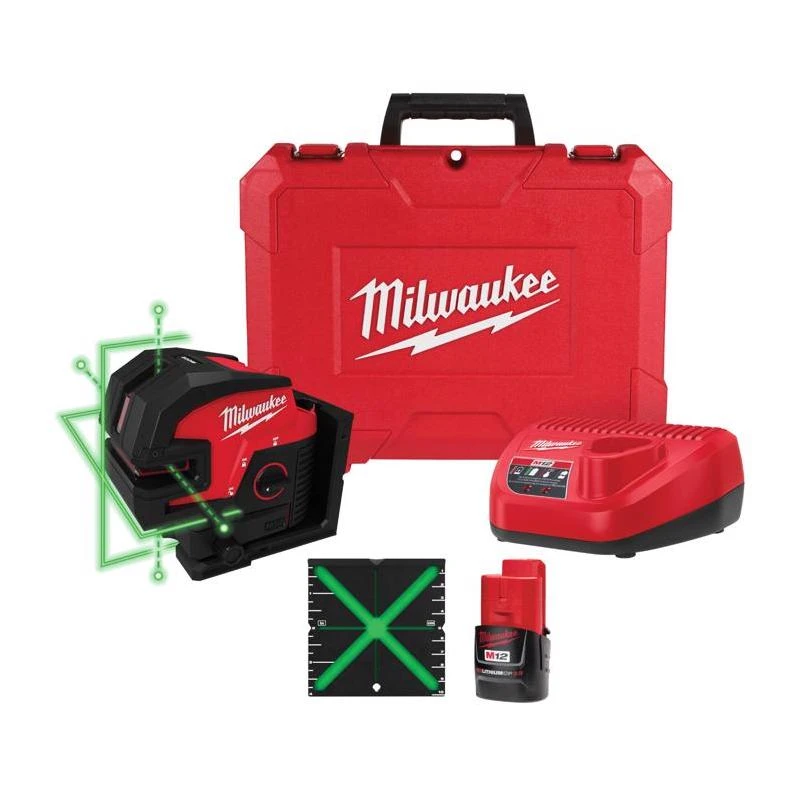 M12 2‑beam Self‑leveling Cross‑line Laser Kit – 165‑ft Range, Red