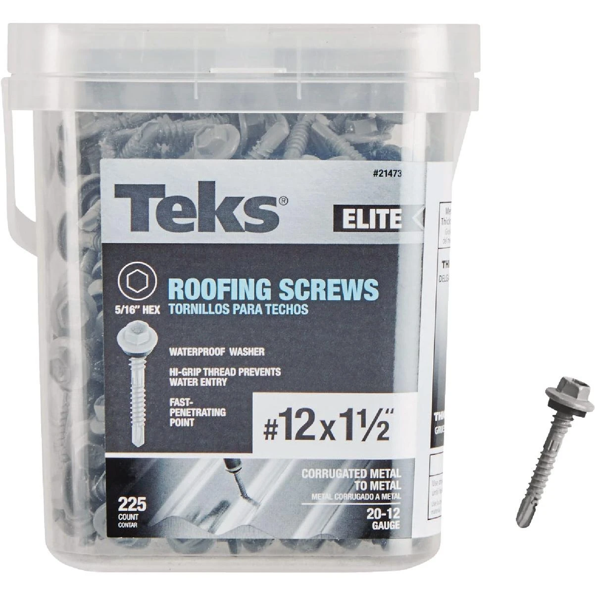 Elite #12 X 1-1/2 In. Hex Washer Head Drill Point Metal To Wood Roofing Screw (225-count)