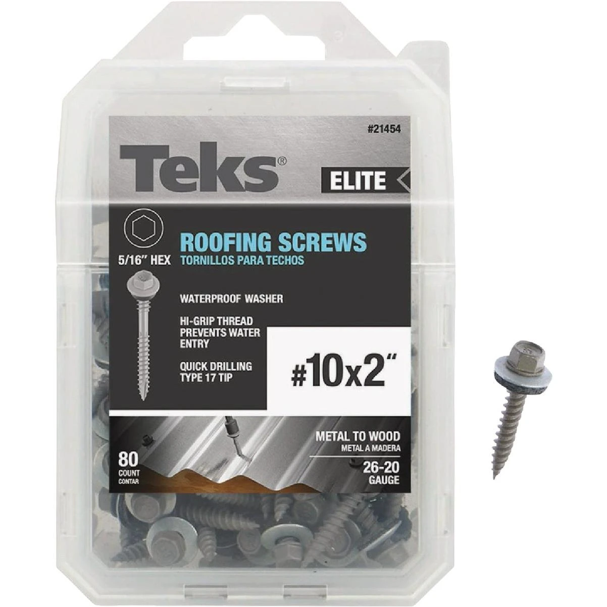 Elite #10 X 2 In. Hex Washer Head Sharp Point Metal To Wood Roofing Screw (80-count)