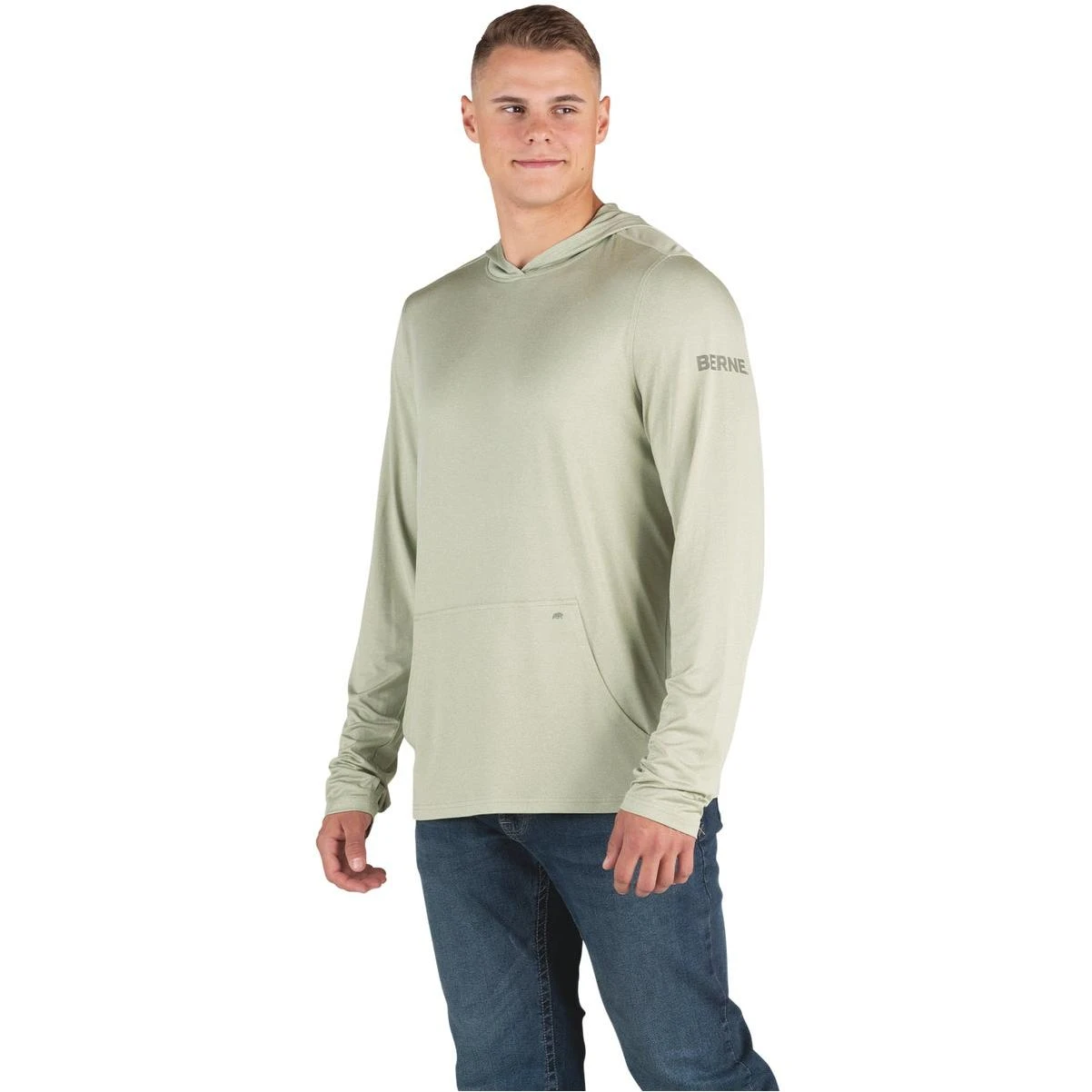 Berne Men's 2xl Heathered Seagrass Hooded Upf 50+ Long Sleeve Sun Shirt