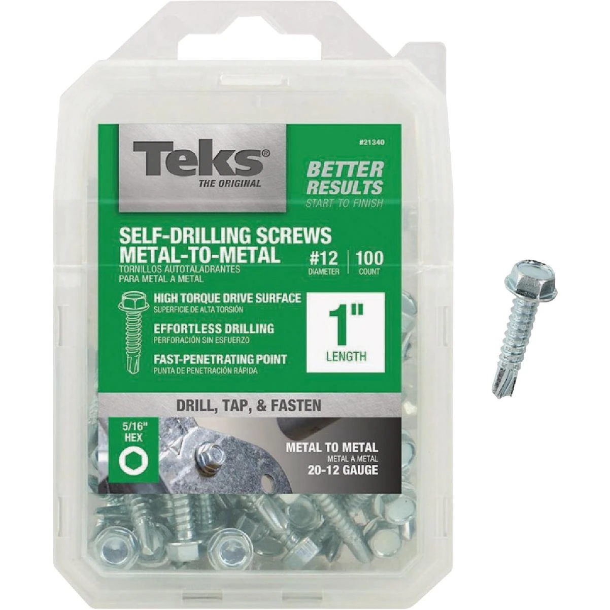 #12 X 1 In. Hex Washer Head Sharp Point Metal To Metal Screw (100-count)