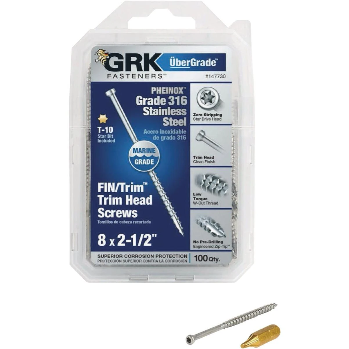 Grk #8 X 2-1/2 In. Star Drive Stainless Steel Trim Screw (100-count)