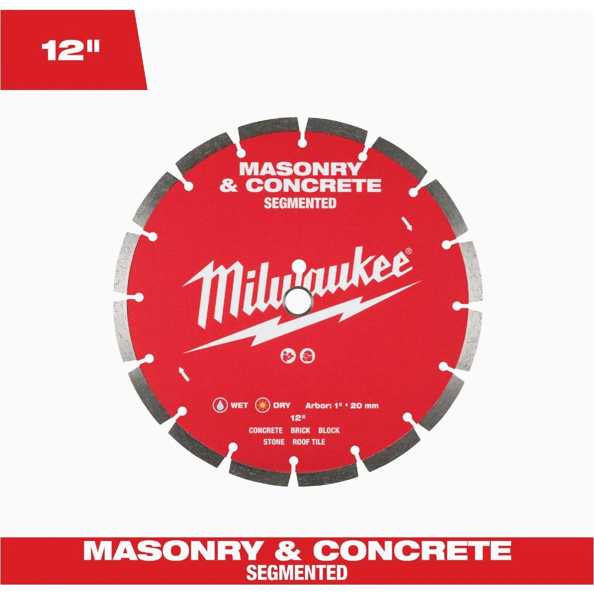 Milwaukee 49-93-9312 12-inch Segmented Diamond Saw Blade – 1-inch Arbor For Fast Masonry Cutting
