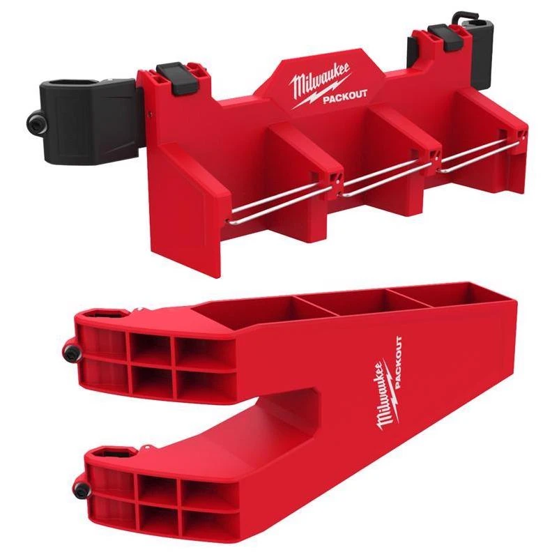 Packout Long Tool Holder – 25 lb Capacity, 3‑compartment Polypropylene Organizer (black/red)