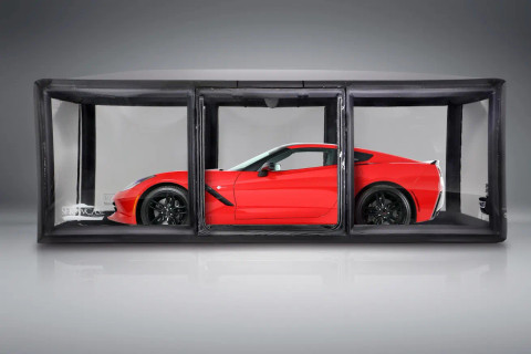 CarCapsule 18' CF1 Series Showcase Carbon Fiber w/Road Emblazoned Floor includes Intellicharger/Led Kit (CCSH18CF1)
