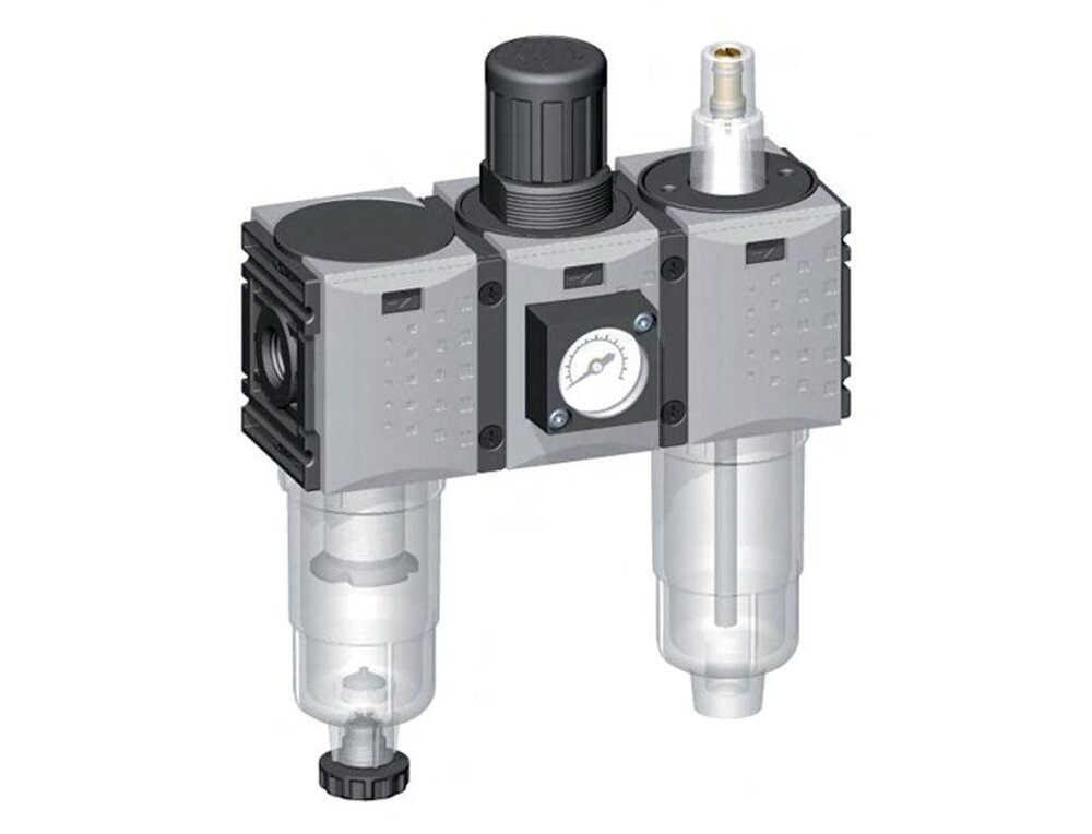 FRL 3-Part G1/4'' 800 l/min 0.5-8.0bar/7-116psi Semi-Auto 40 mm Pressure Gauge Polycarbonate Futura 0