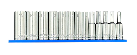 VIM Tools 12 Pc. 3/8" Dr. Metric Socket Set w/ 12" Blue Magrail (SM600)
