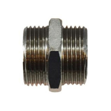 Opens dialog Midland Industries 28802 - Hex Nipple, 1/4" Male BSP x 1/4" Male BSP, Brass, Nickel-Plated