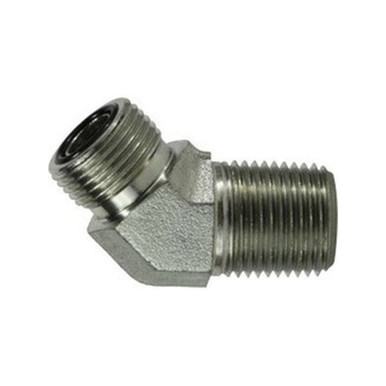 Opens dialog Midland Industries FS25031212 - 45° Elbow, 1-3/16" Male ORFS x 3/4" NPT(M), Steel