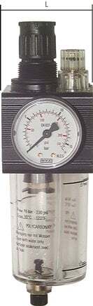 FRL G3/8'' 1400 l/min 0.5-6.0bar/7-87psi (Externally Fitted Drain Valve) Polycarbonate Combo 1