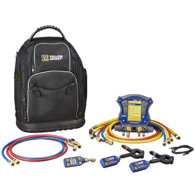 Yellow Jacket Digital Manifold Backpack Kit With Yjack Temp Clamps, Vacuum Sensor, And Set Of 6 Plus Ii Hoses (40887)